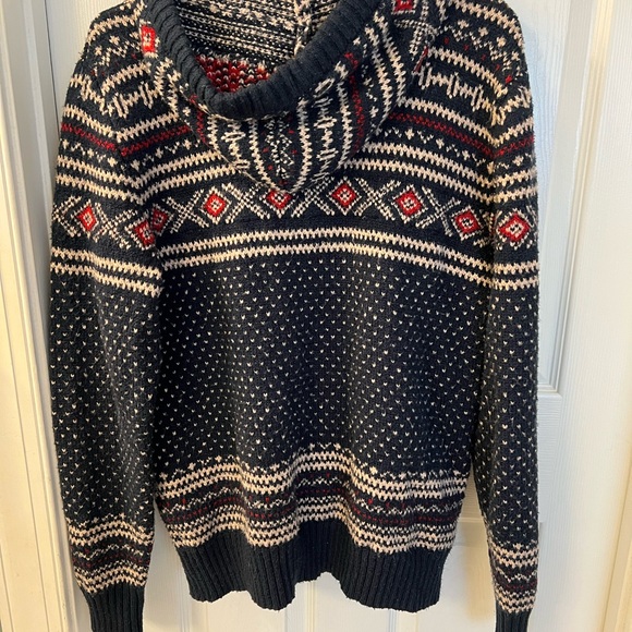 American Eagle Men's Navy Birdseye Fairisle Hoodie Sweater Size Lg - Picture 7 of 10